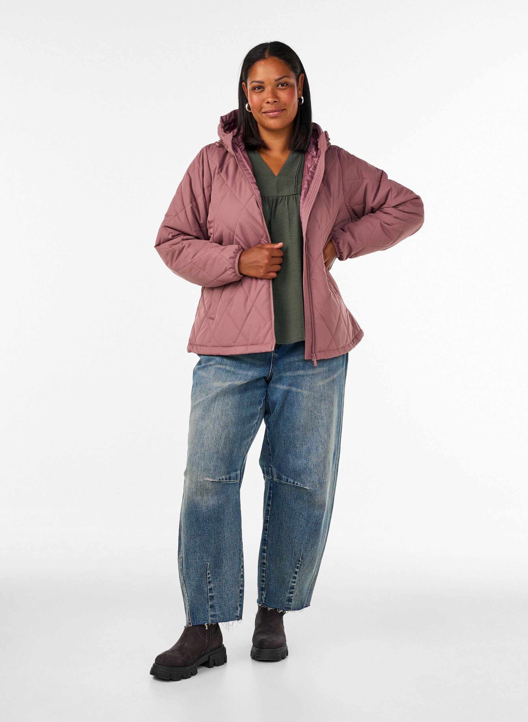 ZizziKevyesti topattu takki timanttitikkauksilla, Vaaleanpunainen, Model image number 1