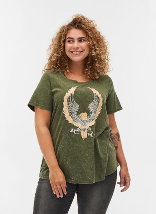 Puuvillainen t-paita painauksella, Ivy Green ACID WASH, Model image number 0