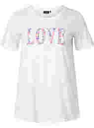 Puuvillainen t-paita pyöreällä pääntiellä ja painatuksella, Bright White W. Love