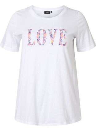 Puuvillainen t-paita pyöreällä pääntiellä ja painatuksella, Bright White W. Love, Packshot image number 0