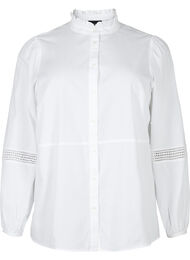 Paitapusero, jota koristavat röyhelökaulus ja virkattu nauha, Bright White, Packshot