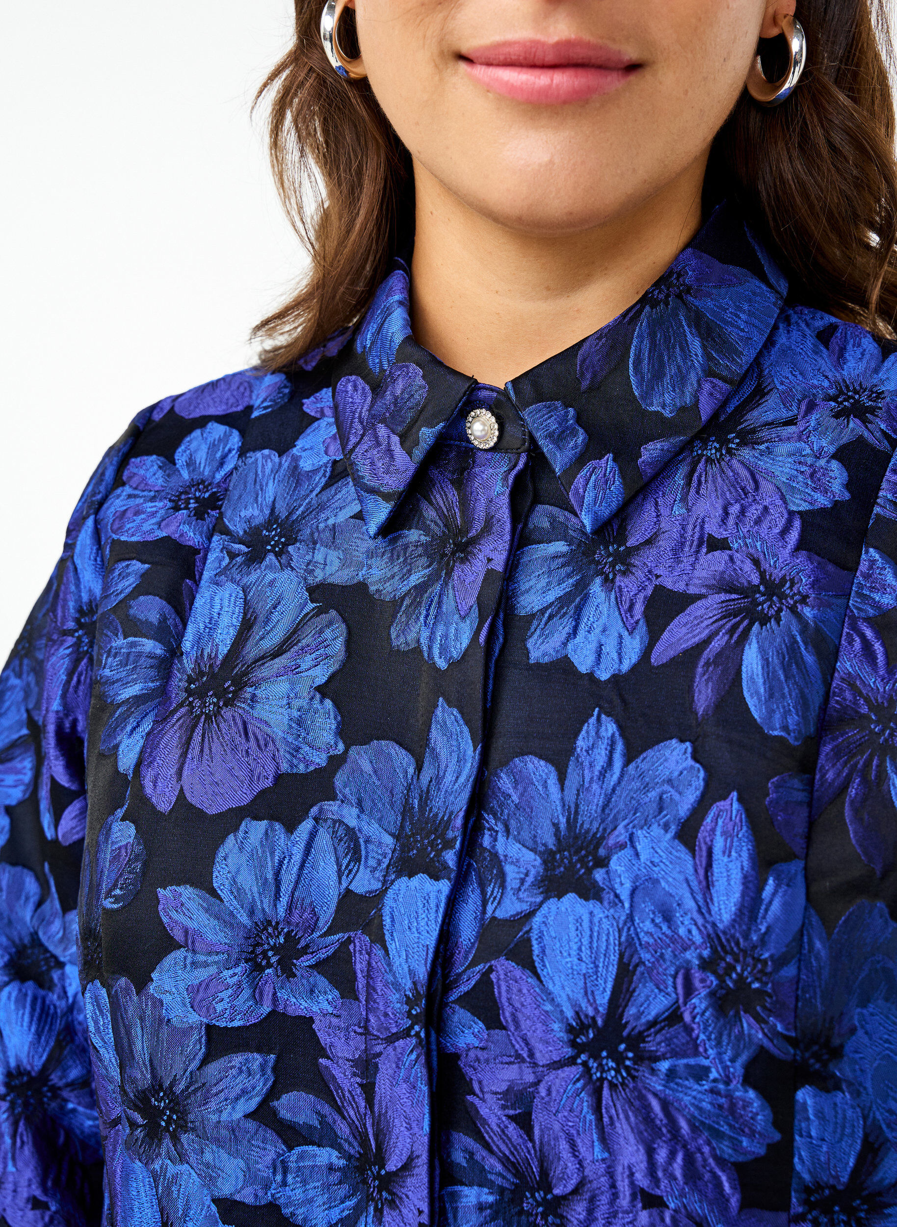 Zizzi Lyhyt jacquard-mekko 3/4-hihoilla, Black Blue, Model image number 2