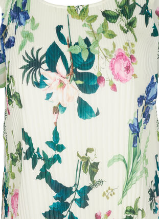 Lyhythihainen pliseerattu mekko kukkakuosilla , Bright White AOP, Packshot image number 2