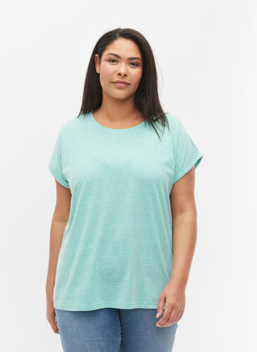 Meleerattu t-paita lyhyillä hihoilla, Turquoise Mél, Model image number 0