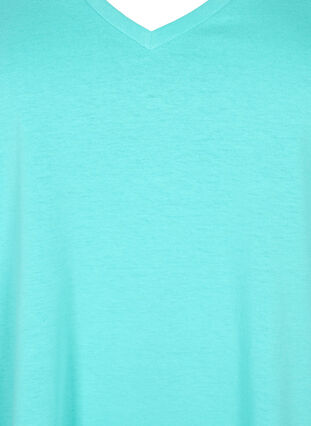 Lyhythihainen t-paita v-pääntiellä, Turquoise, Packshot image number 2