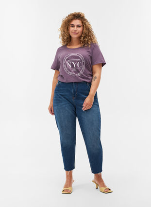 Meleerattu t-paita painatuksella ja lyhyillä hihoilla , Vintage Violet Mel., Model image number 2