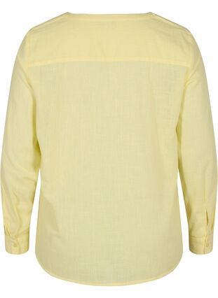 Puuvillainen paitapusero v-aukolla, Yellow, Packshot image number 1
