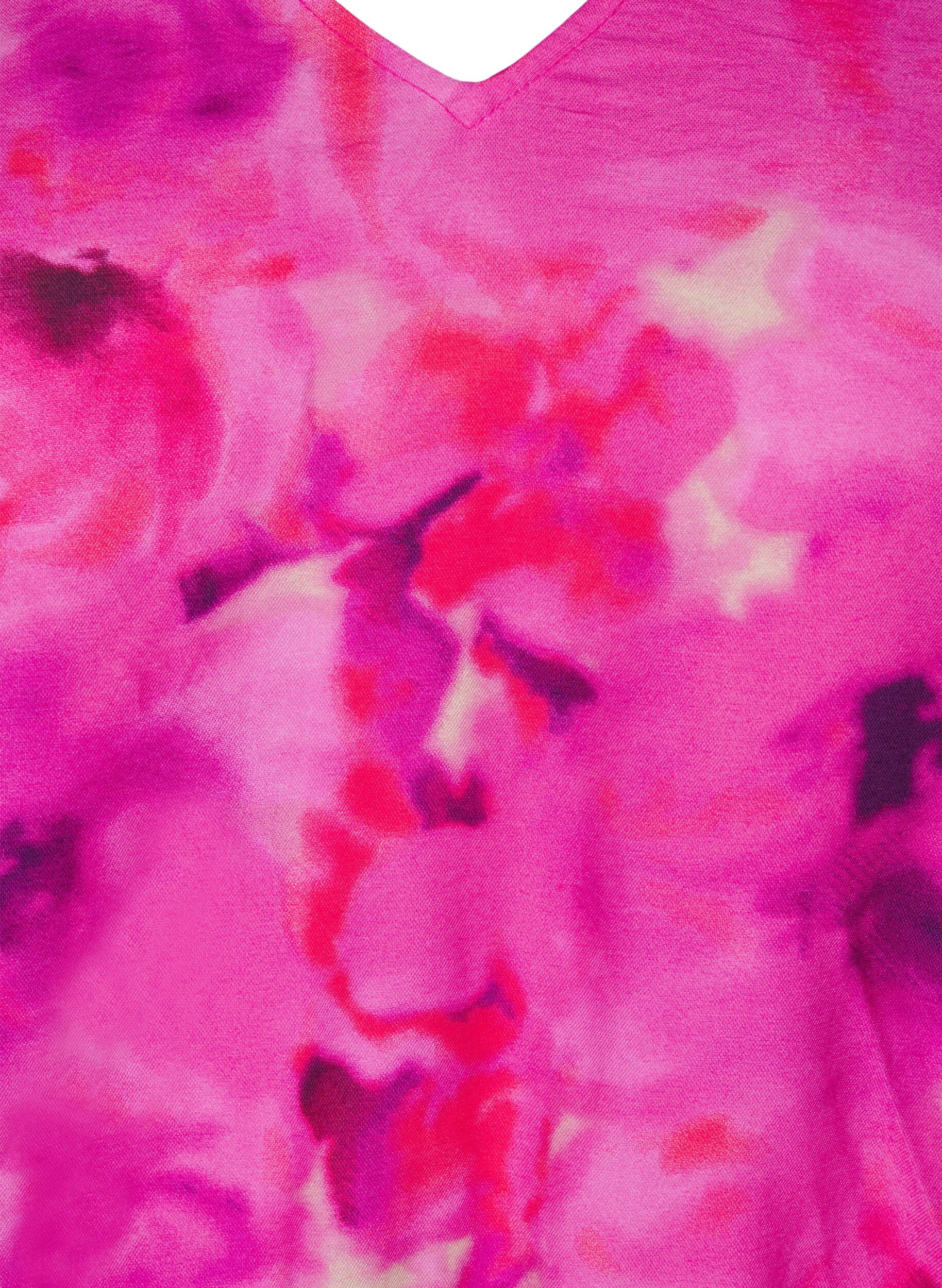 Zizzi Kukkakuvioinen haalari lepakkohihoilla, Pink Rose AOP, Packshot image number 2