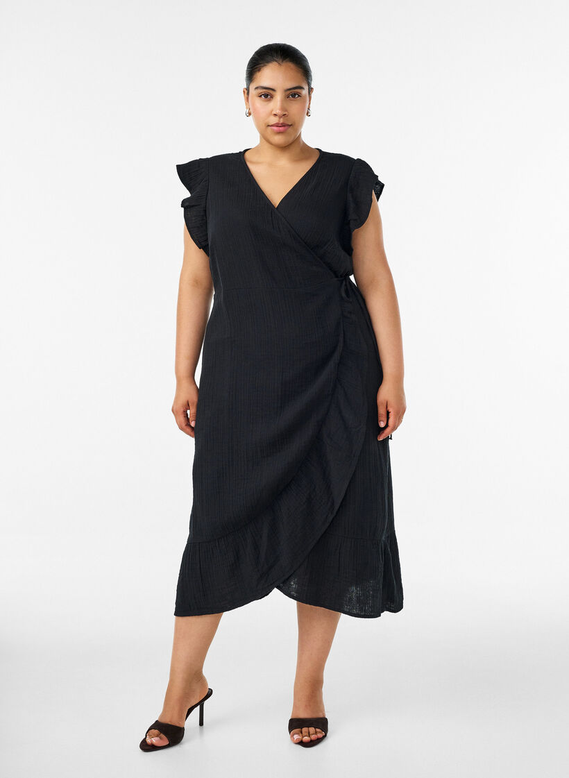 Kietaisumekko puuvillamusliinista r&ouml;yhel&ouml;ill&auml;, Musta, Model image number 0