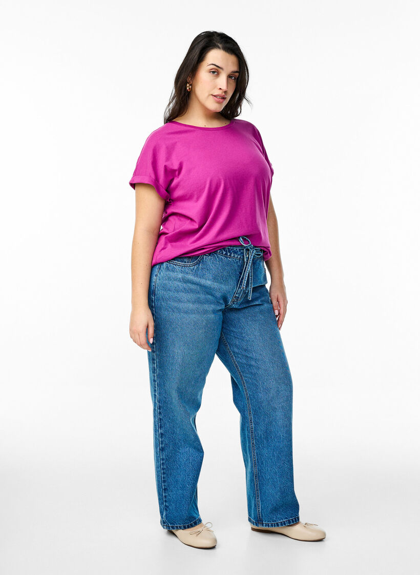 Lyhythihainen puuvillasekoitteinen T-paita, Violetti, Model image number 1