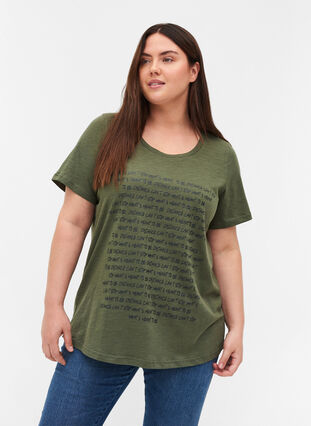 Ekologisesta puuvillasta valmistettu t-paita printillä, Thyme Melange, Model image number 0