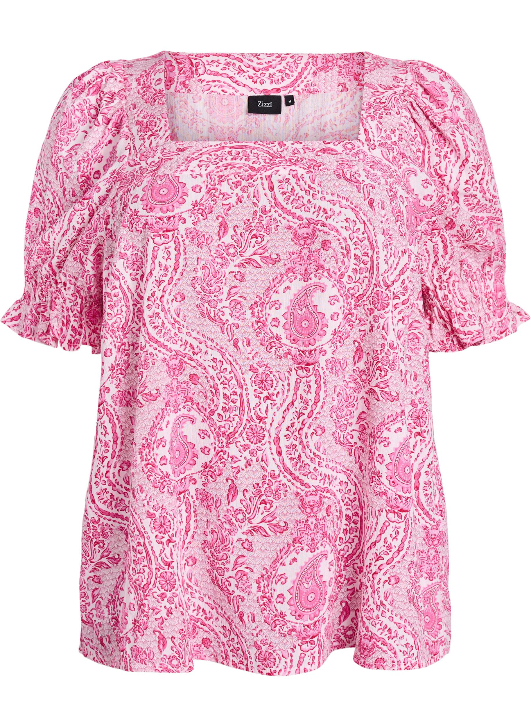 ZizziViskoosipusero paisleykuosilla ja neliskulmaisella p&auml;&auml;ntiell&auml;, Vaaleanpunainen, Packshot image number 0