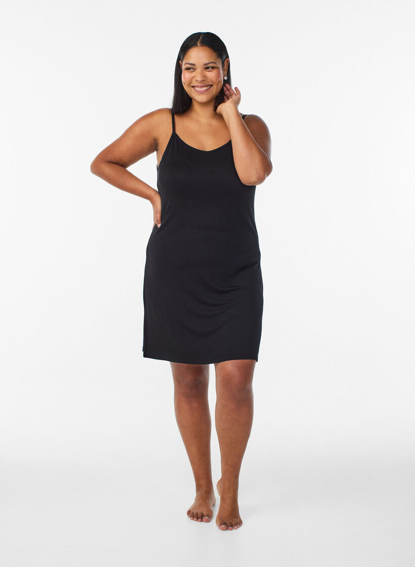 Yksiv&auml;rinen alusmekko viskoosista , Musta, Model image number 1