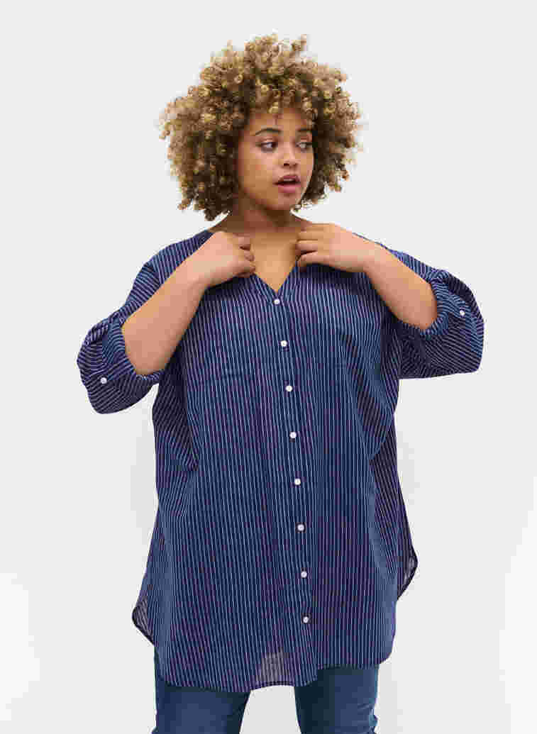 Raidallinen paita 100% puuvillasta, Ocean Cavern Stripe, Model