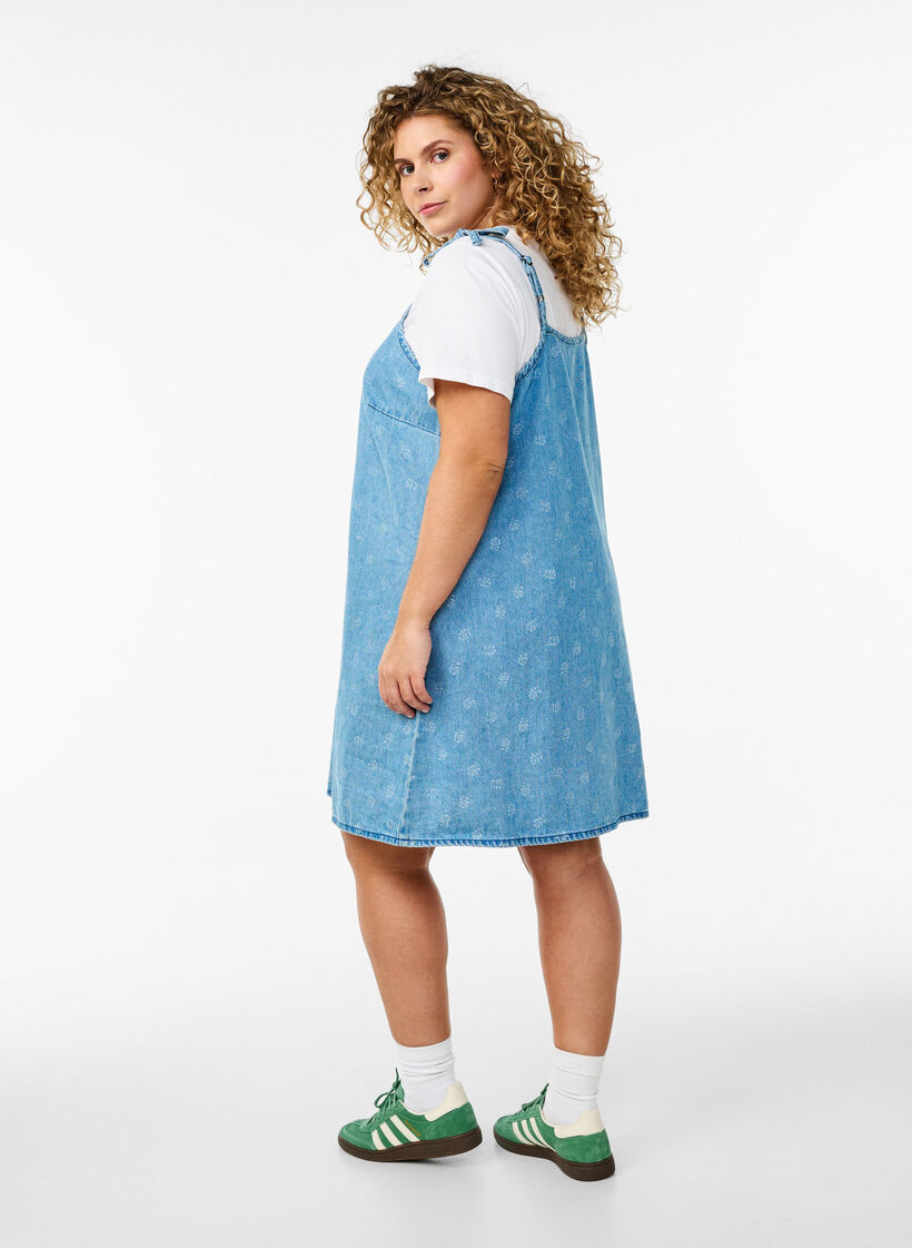 Lyhyt denimimekko säädettävillä olkaimilla, LBD w. Flower, Model image number 1