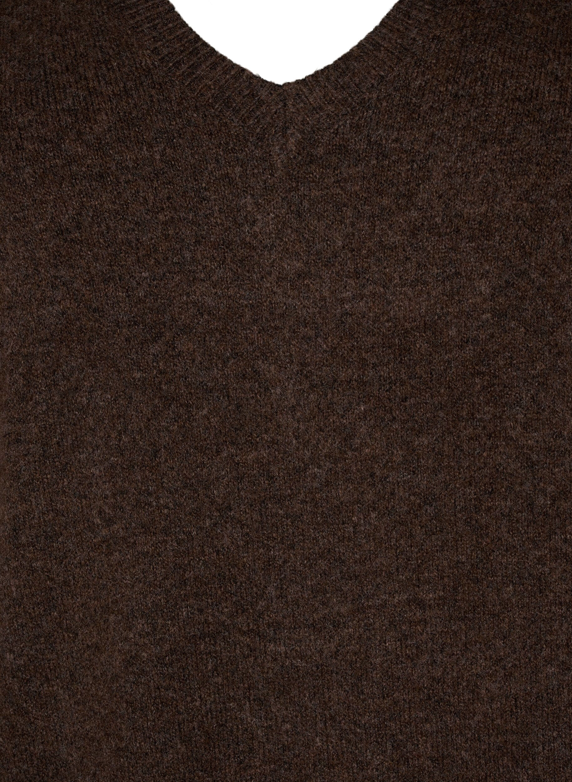Zizzi Pitk&auml;hihainen neulemekko, jossa on V-p&auml;&auml;ntie, Ruskea, Packshot image number 2
