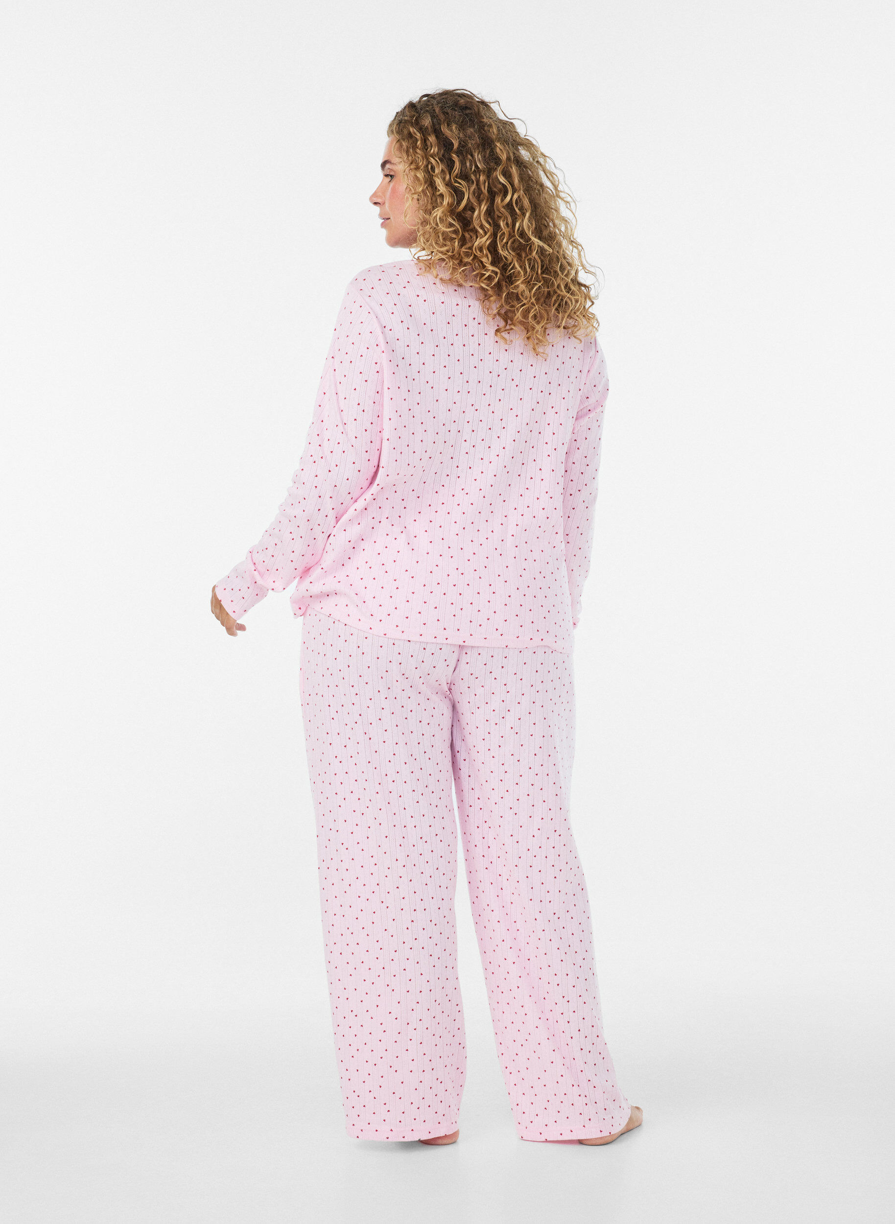 ZizziLuomupuuvillaiset pyjamahousut rei'itettyll&auml; kirjailulla, Vaaleanpunainen, Model image number 2