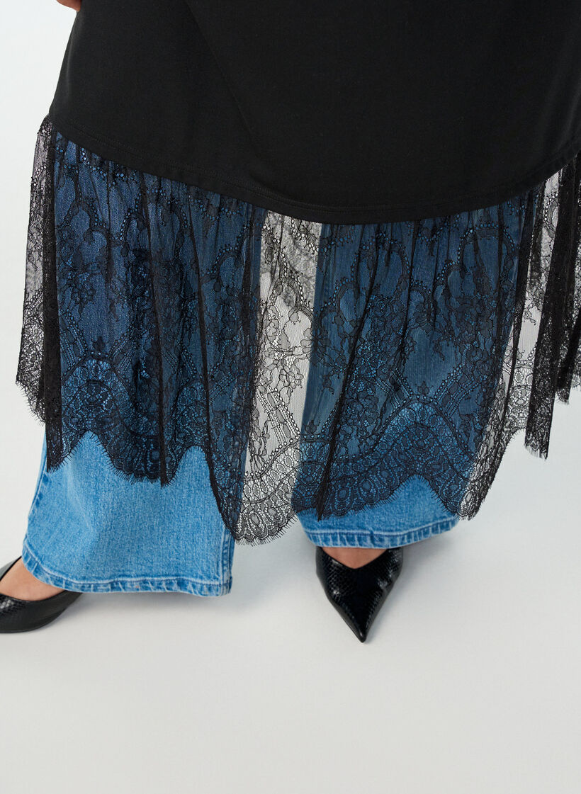 Jersey T-paitamekko pitsikerroksella, Musta, Model image number 2