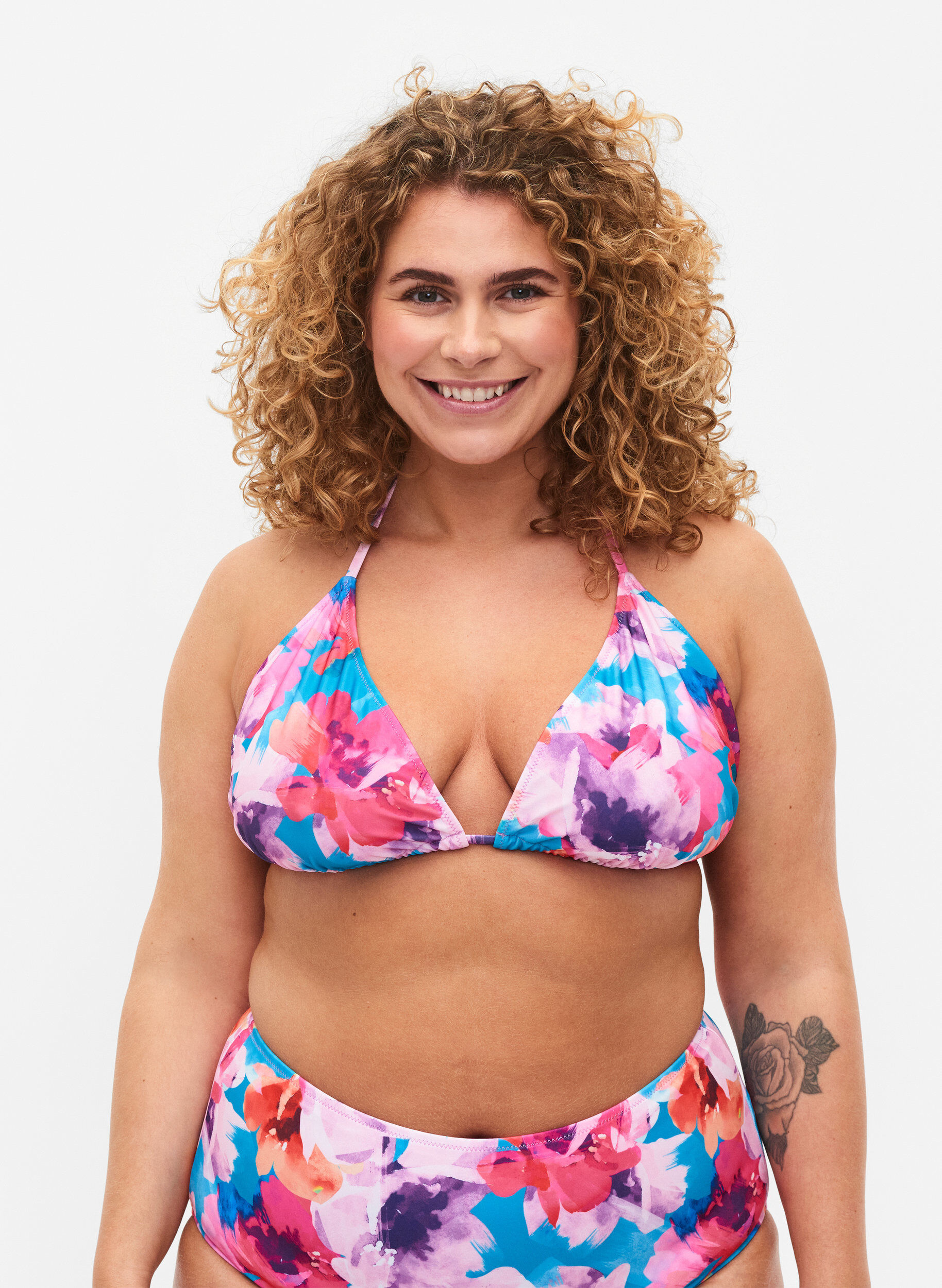 Zizzi Kolmiomallinen bikiniyl&auml;osa printill&auml;, Vaaleanpunainen, Model image number 0