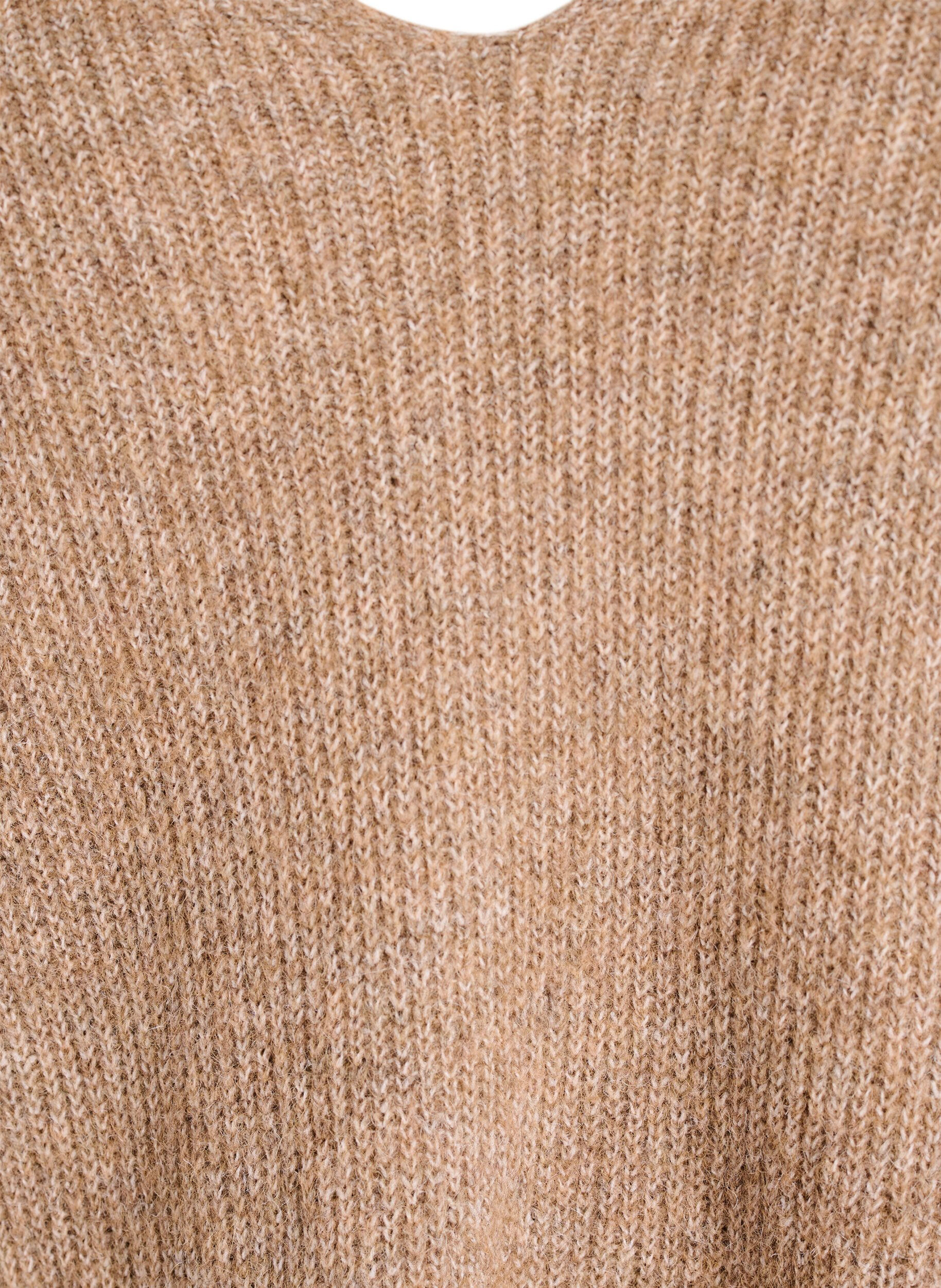 Zizzi Neulepusero v-p&auml;&auml;ntiell&auml; ja raglanhihoilla, Ruskea, Packshot image number 2