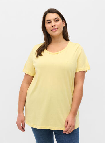 Lyhythihainen puuvillainen t-paita printillä , Pale Banana Shine, Model image number 0