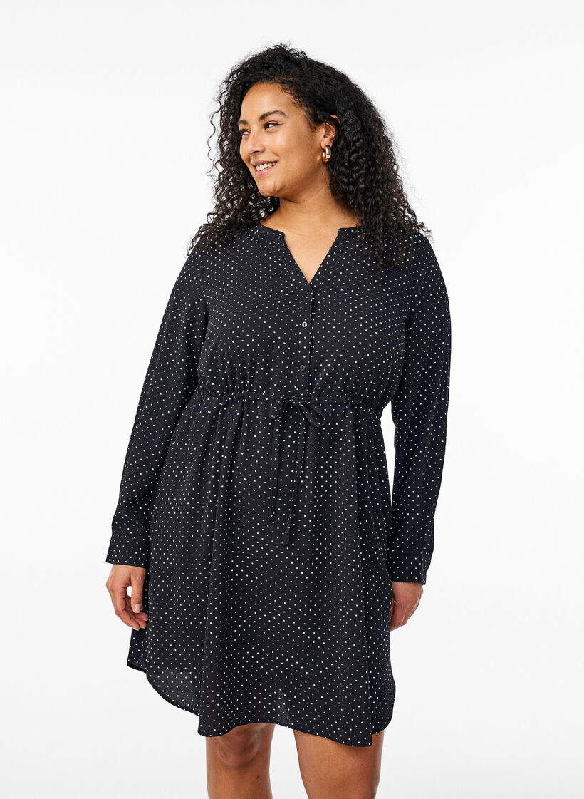 Polvimittainen mekko solmittavalla vyöllä, Musta, Model image number 0