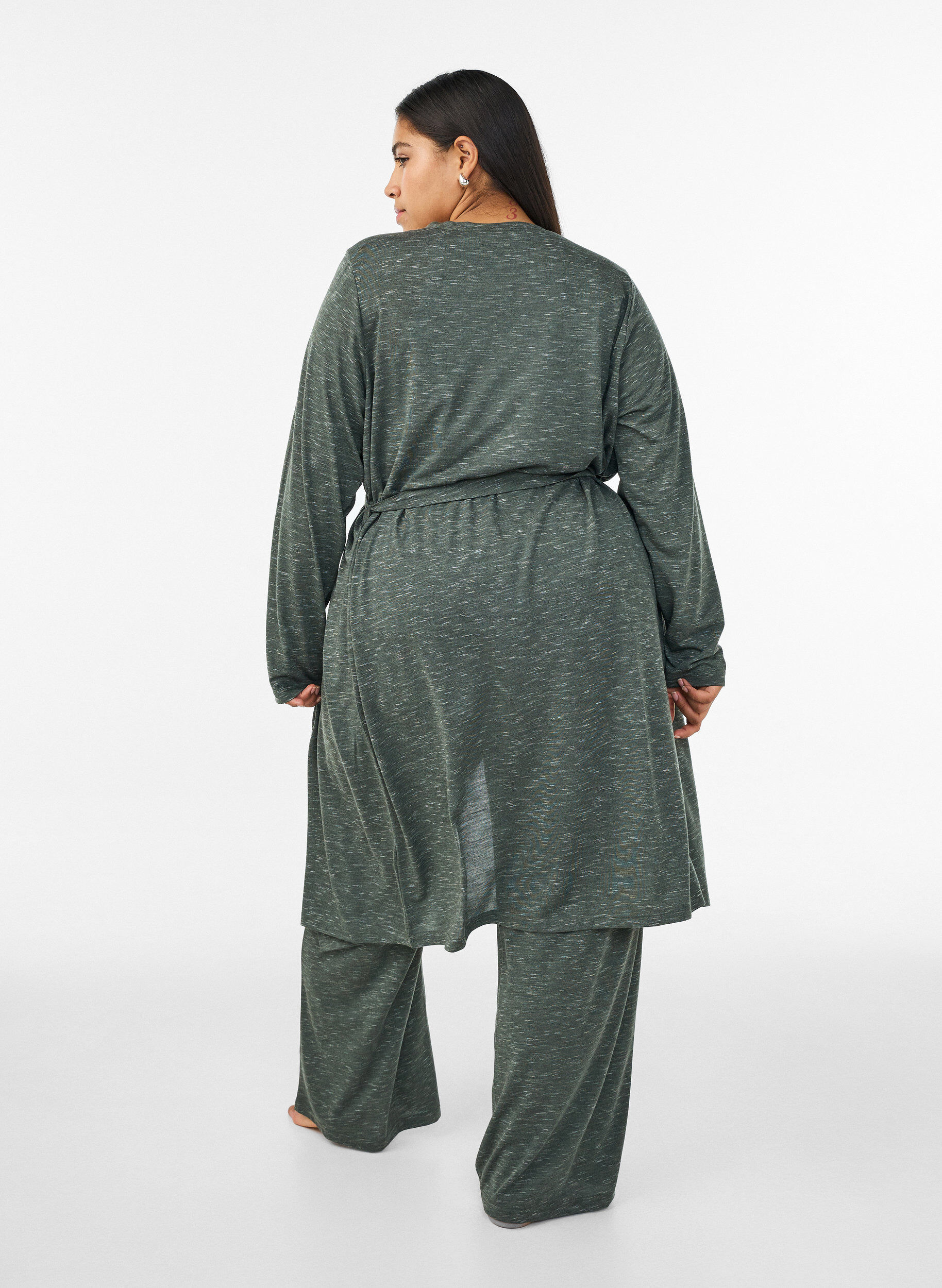 ZizziPitk&auml; jersey-neuletakki solmittavalla vy&ouml;ll&auml;, Vihre&auml;, Model image number 1