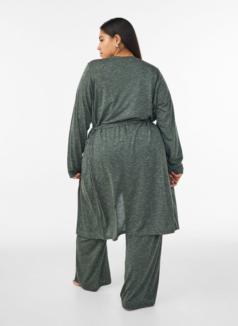 Pitk&auml; jersey-neuletakki solmittavalla vy&ouml;ll&auml;, Vihre&auml;, Model image number 1