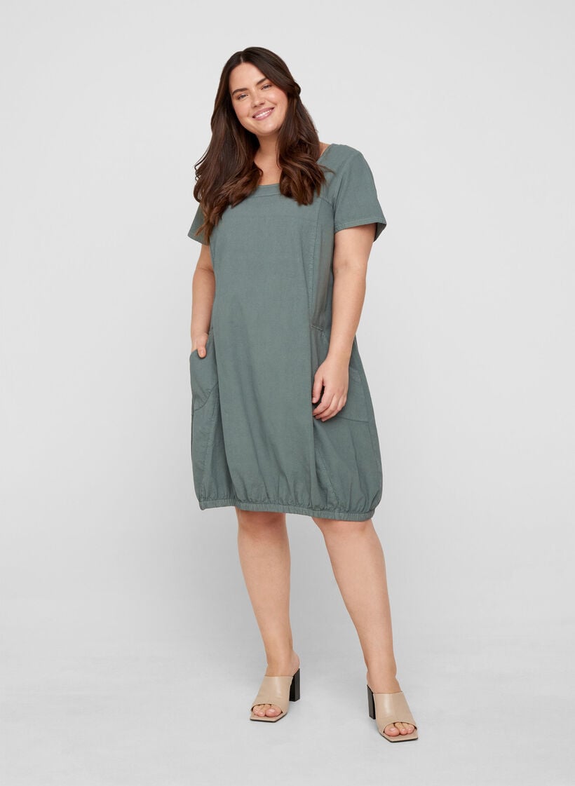 Lyhythihainen puuvillamekko, Vihre&auml;, Model image number 1