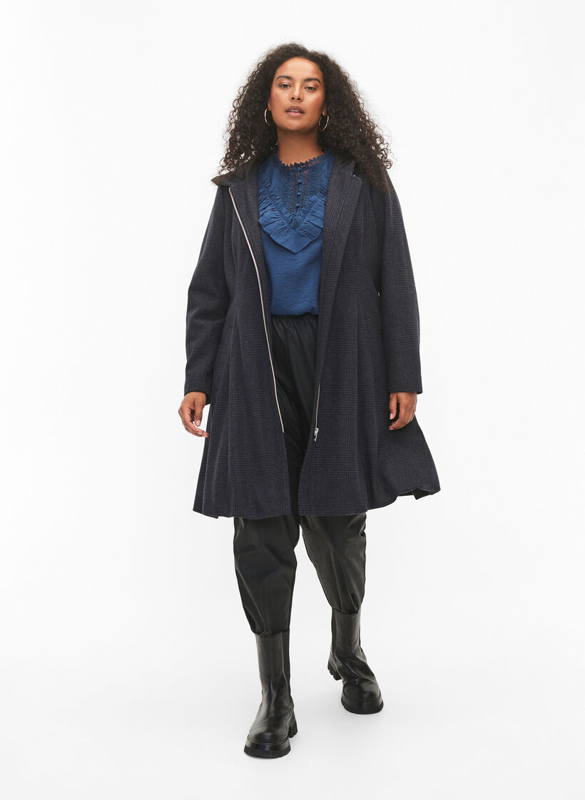 Ruudullinen villakangastakki, Dark Grey Melange, Model image number 2