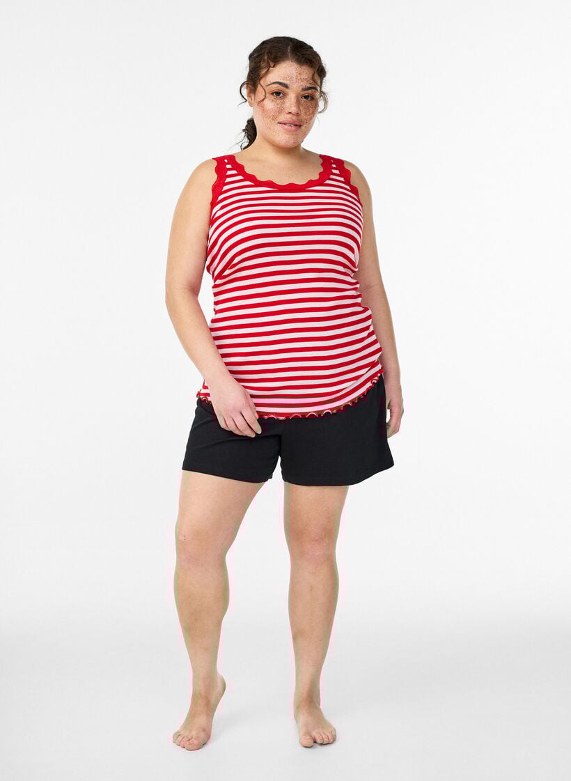 Raidallinen ribbitoppi pitsisomisteella, Vaaleanpunainen, Model image number 1