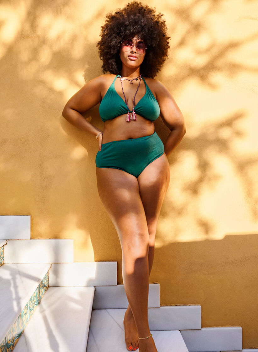 Glitteröidyt bikinihousut, joissa on korkea vyötärö, Vihreä, Image image number 1