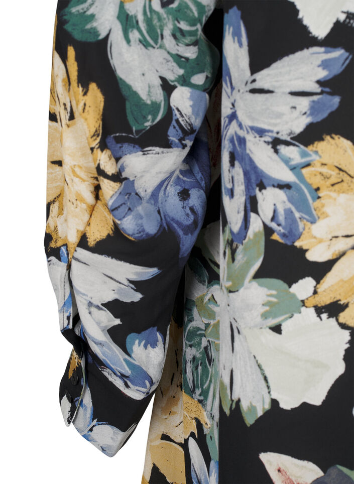 Pitkähihainen mekko, jossa on kukkakuviointi, Yellow Flower AOP, Packshot image number 3