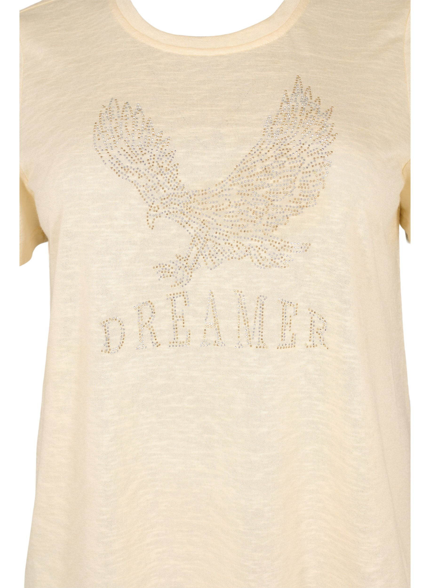 Zizzi T-paita niiteill&auml; ja py&ouml;re&auml;ll&auml; p&auml;&auml;ntiell&auml;, Buttercream, Packshot image number 2