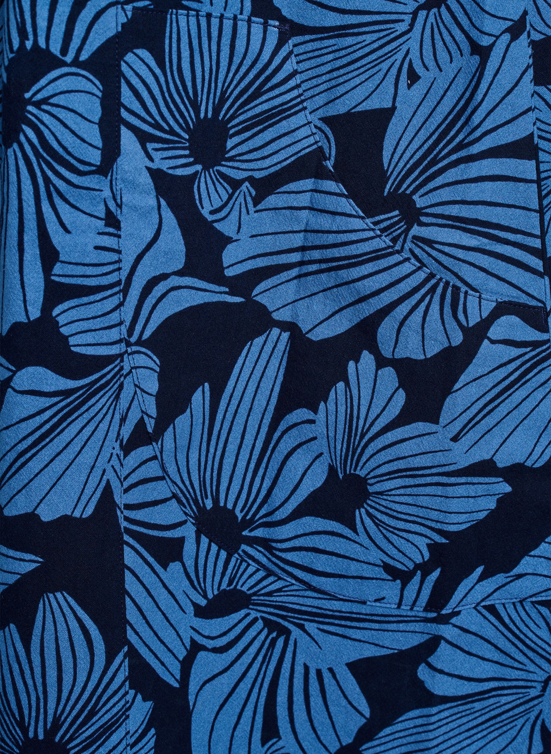 ZizziLyhyt a-linjainen mekko kukkakuviolla, Sininen, Packshot image number 3