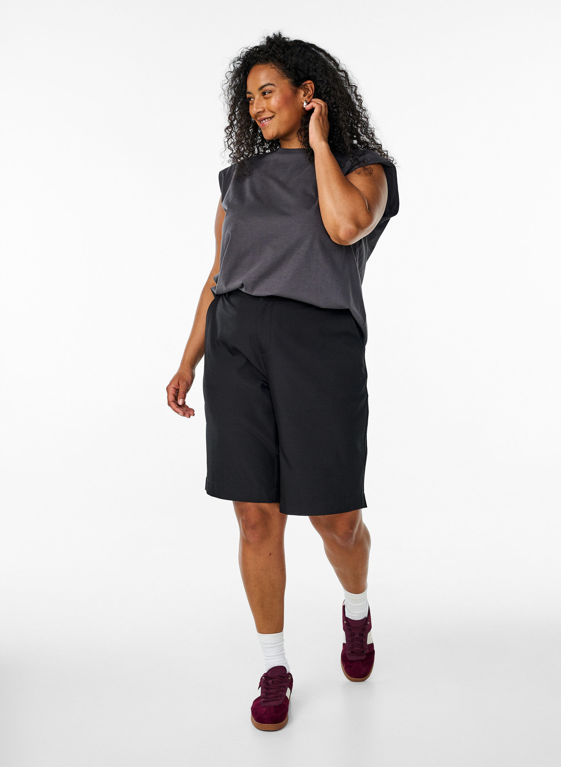 Zizzi Hihaton trikoopusero, jossa on olkatoppaukset., Harmaa, Model image number 1