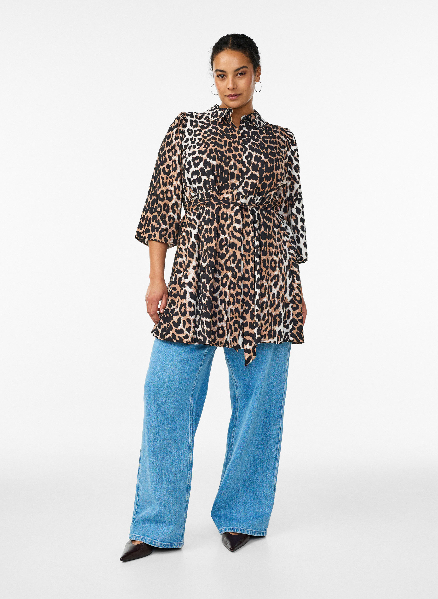 ZizziKuvioitu tunika solmiovy&ouml;ll&auml; ja 3/4-hihoilla, Ruskea, Model image number 1