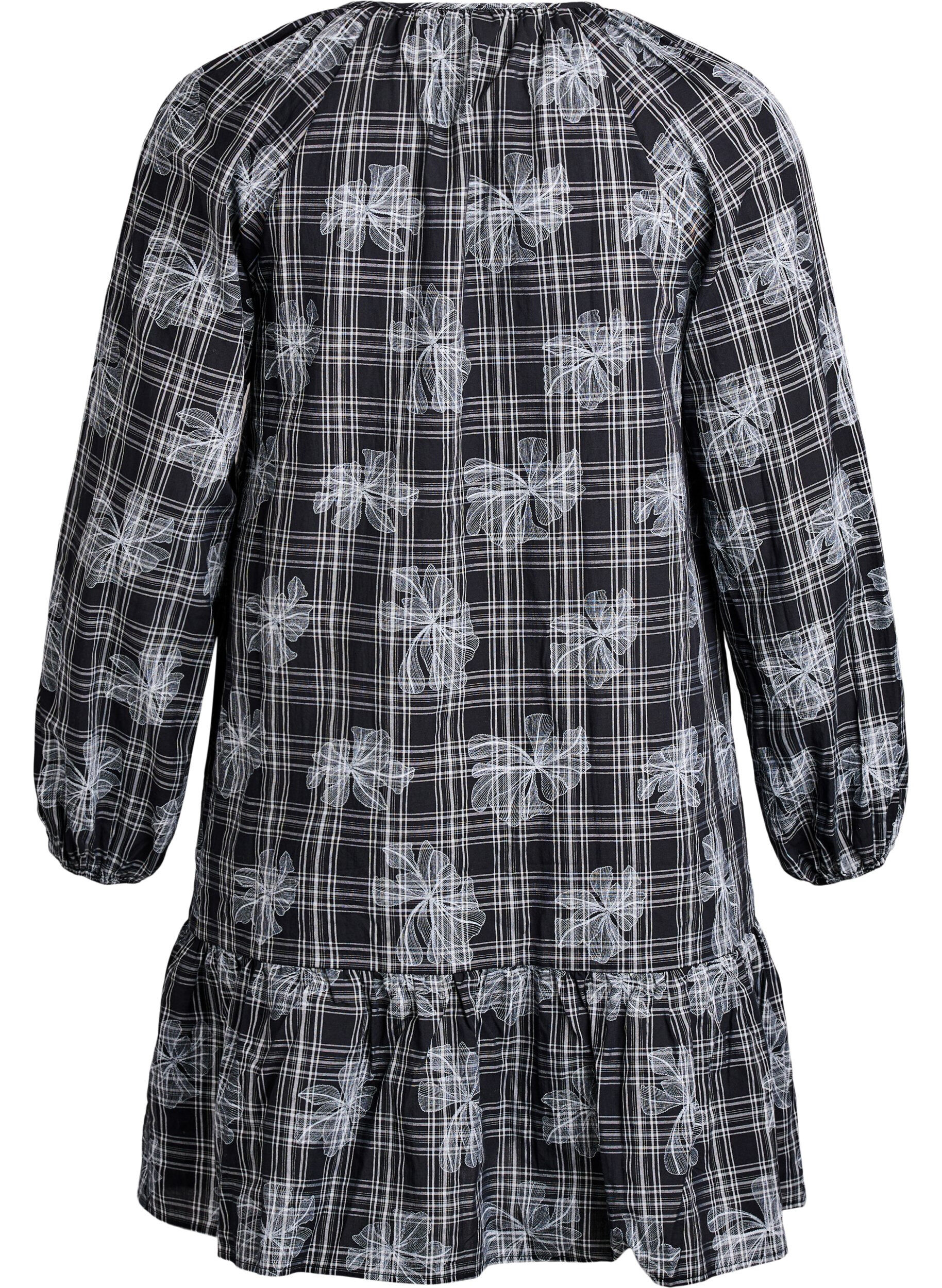 Zizzi Lyhyt mekko ruutu- ja kukkakuosilla, Musta, Packshot image number 1