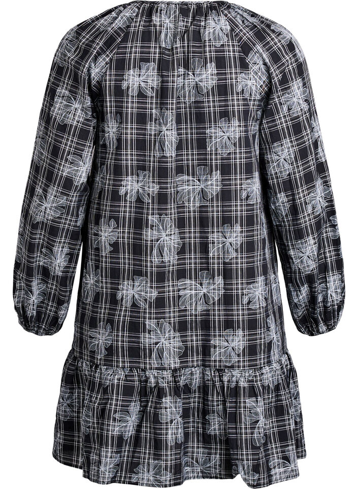 Lyhyt mekko ruutu- ja kukkakuosilla, Musta, Packshot image number 1
