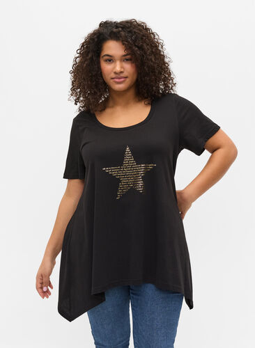 Lyhythihainen puuvillainen t-paita a-mallissa , Black w. Gold Star, Model image number 0