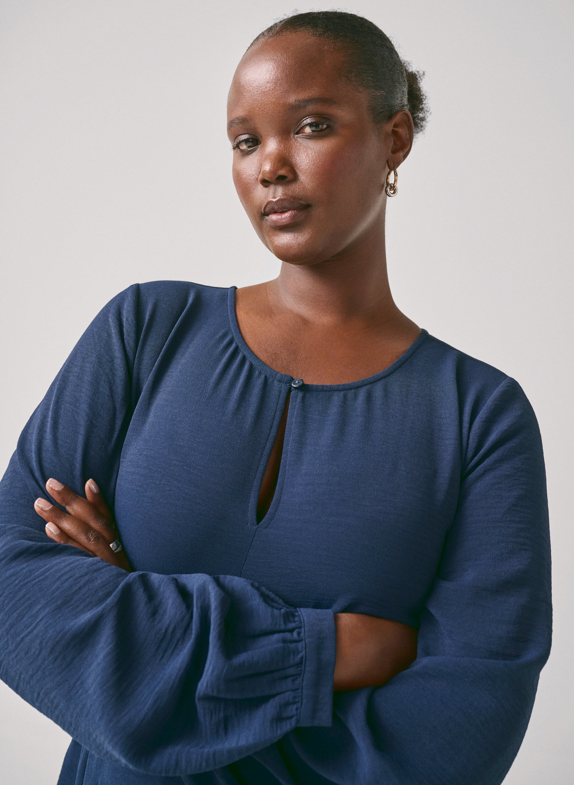 Zizzi Pitk&auml;hihainen mekko, jossa on vy&ouml;nauha, Navy Blazer, Image image number 0