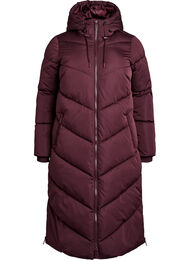 Pitk&auml; toppatakki, jossa huppu ja taskut, Tumma Bordeaux