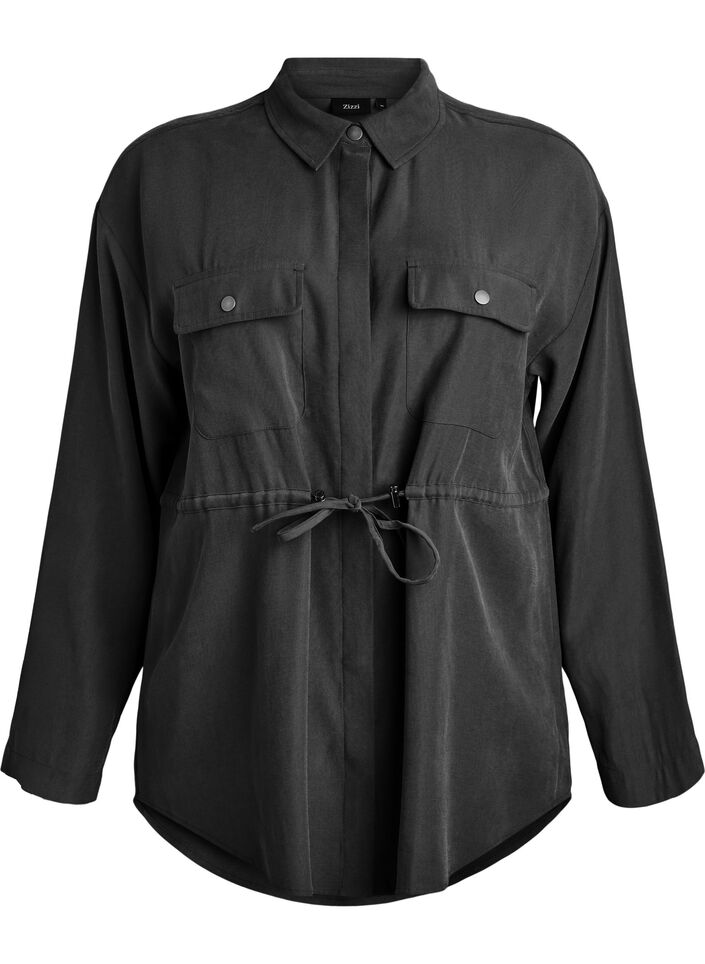 Tunika rintataskuilla ja säädettävällä vyötäröllä, Musta, Packshot image number 0