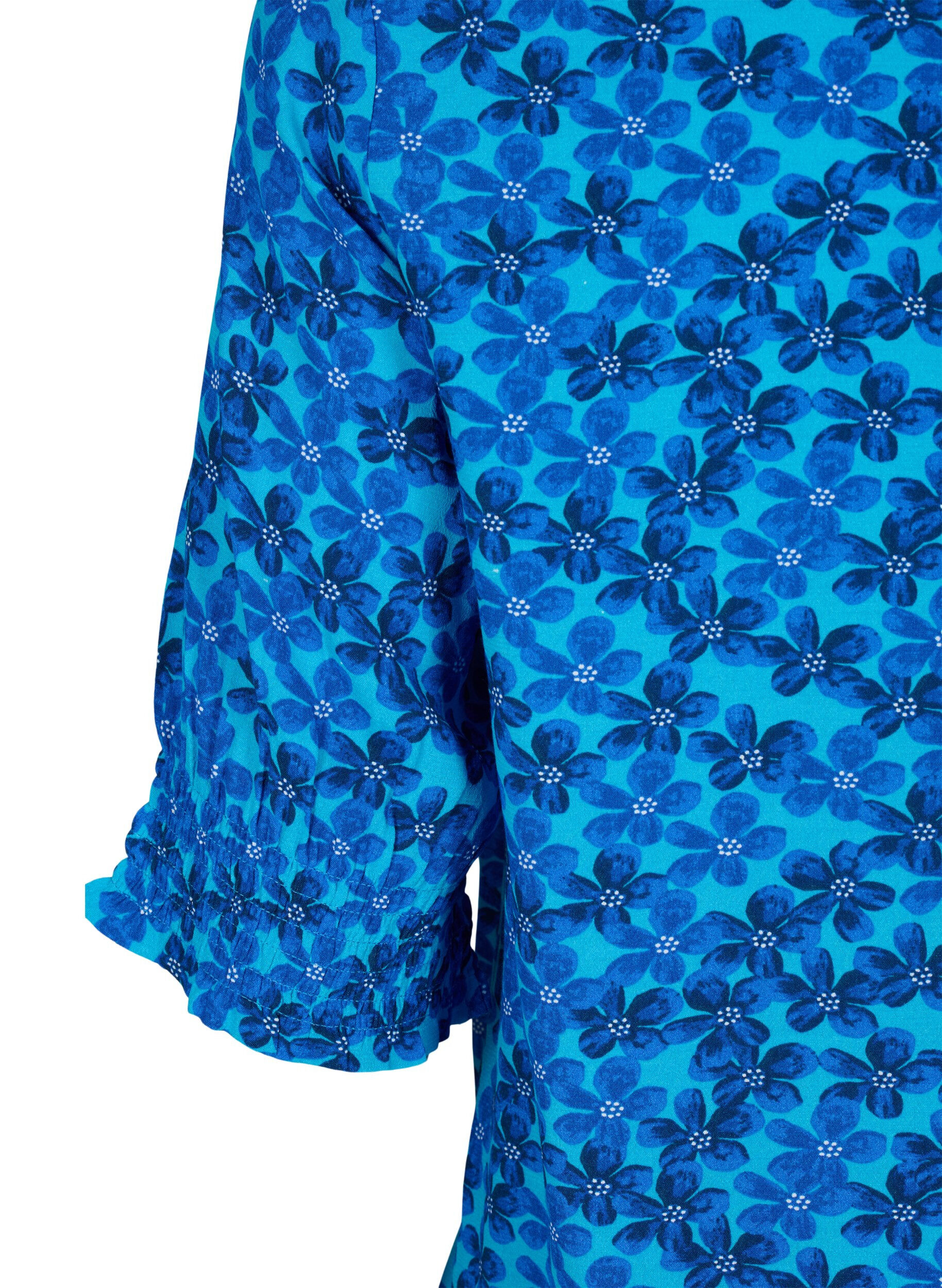 Zizzi Viskoosipusero, jossa on napit, Blue Small Flower, Packshot image number 3
