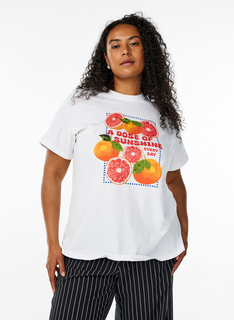 Luomupuuvillainen t-paita sitruskuviolla, Valkoinen, Model image number 0