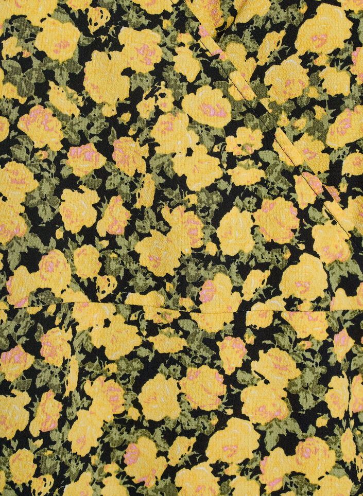 Kukallinen kietaisumekko lyhyill&auml; hihoilla, Keltainen, Packshot image number 2