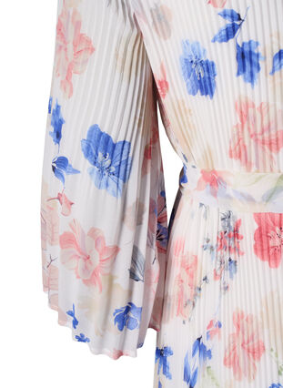 Kukkakuvioinen laskostettu mekko kiristysnauhalla, White/Blue Floral, Packshot image number 3