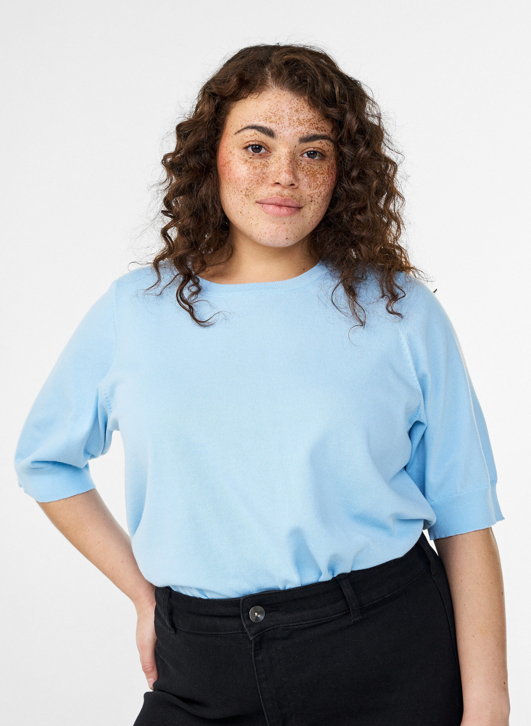 ZizziHienoneulepusero lyhyill&auml; hihoilla, Sininen, Model image number 0