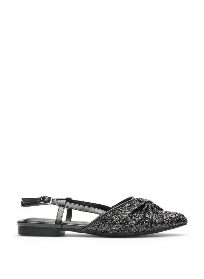 Kimalteleva slingback-korkokenk&auml; rusettikoristeella, Musta, Packshot image number 0