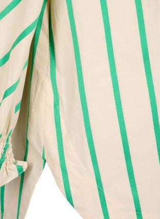 Puuvillainen raitatunika, jossa on rypytys ja röyhelöitä, Beige Green Stripe, Packshot image number 3